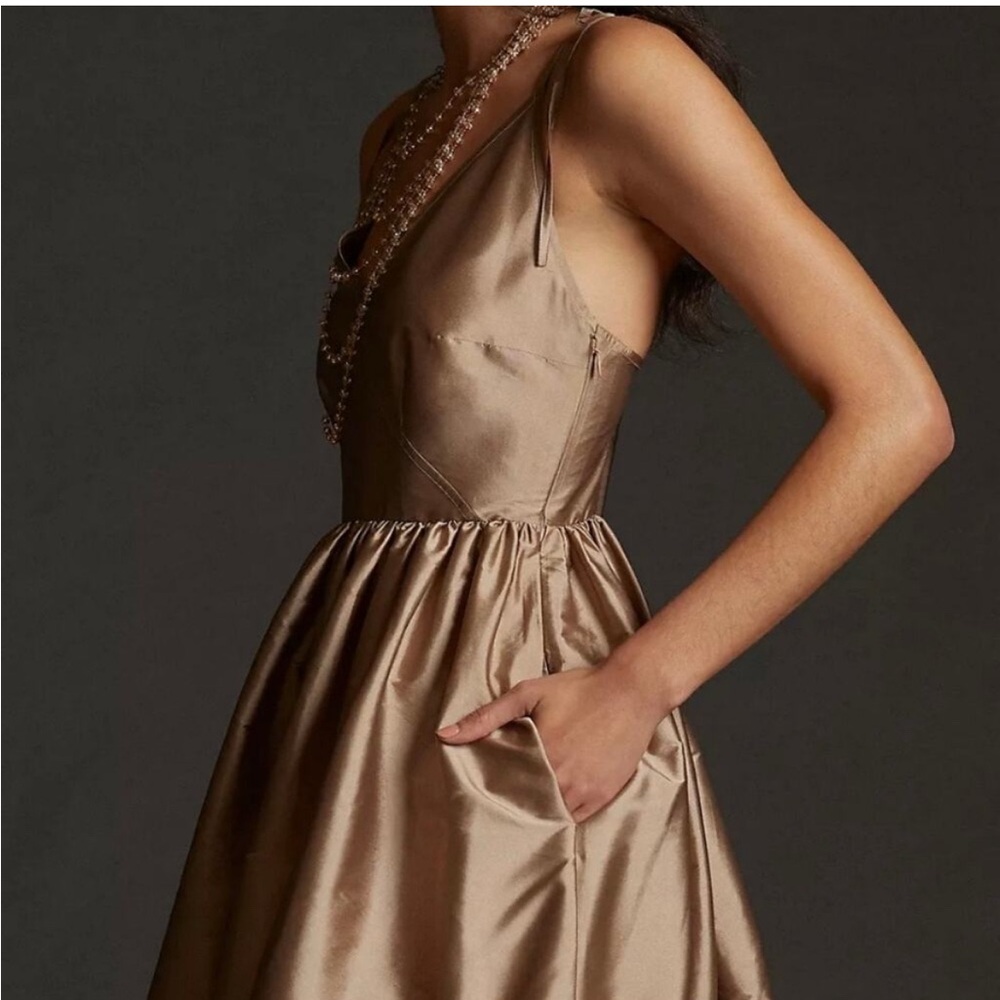 Anthropologie Satin Bronze Maxi Dress